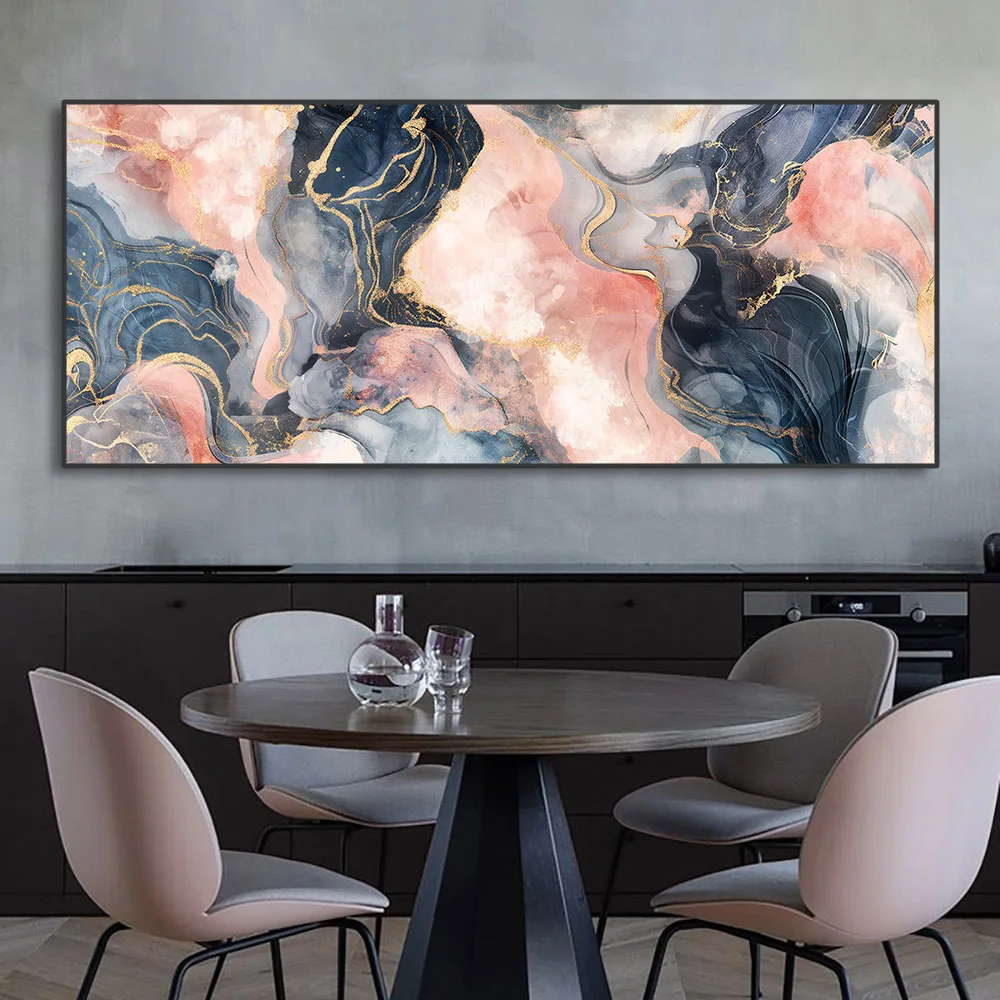 حجم كبير مجردة الذهب الأسود الرسم على لوحات القماش الجدارية الفاخرة نسيج الرخام المشارك يطبع صورة لديكور غرفة المعيشة الحديثة