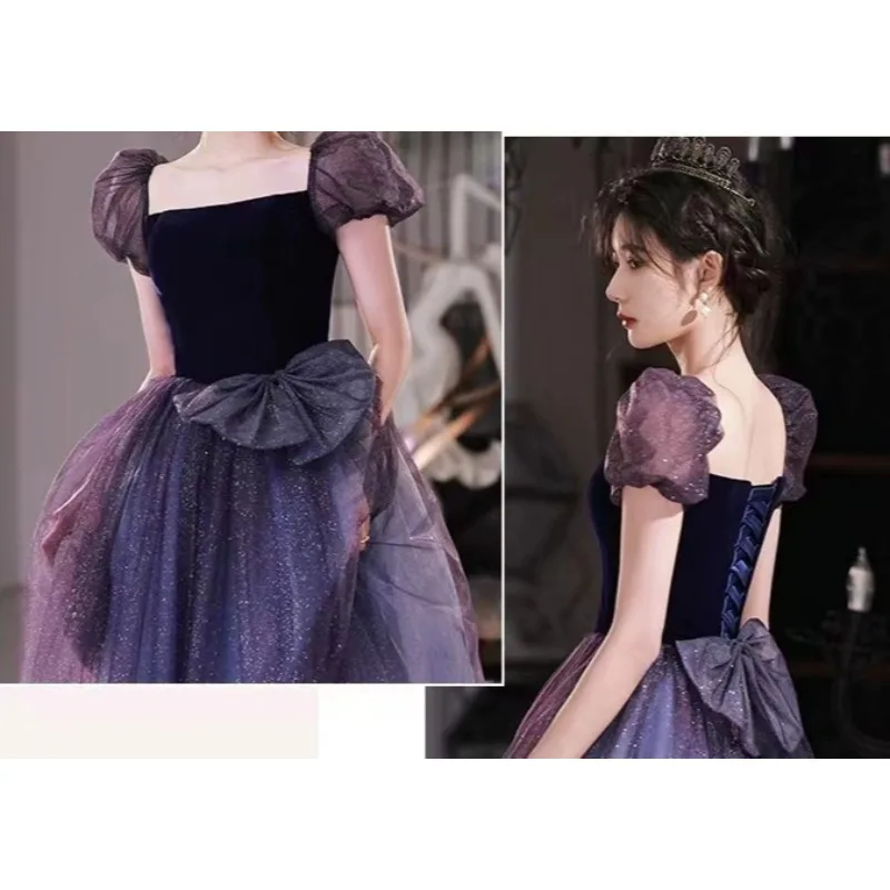 2025 novo verão feminino malha glitter luz vestido de noite luxo moda nicho anfitrião desempenho exame de arte em vestido super fada