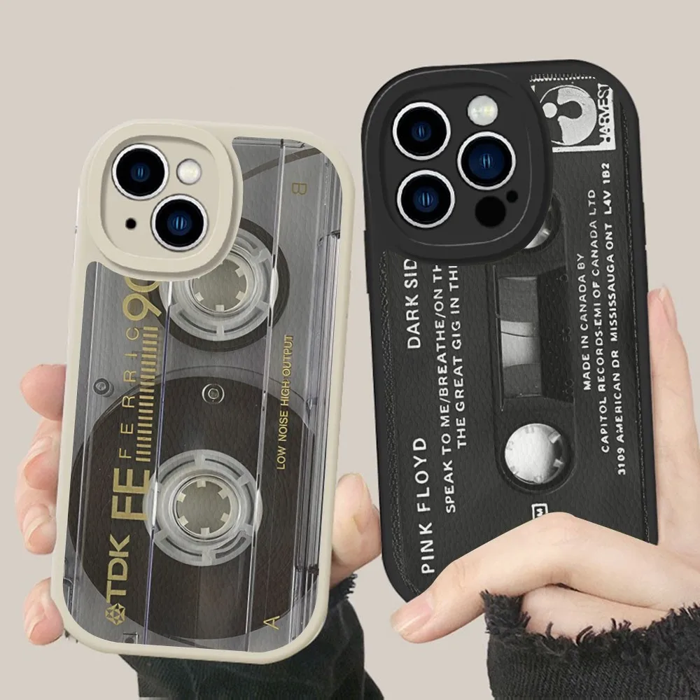 Coque de téléphone en cuir dur avec cassette, iPhone 16 15 14 13 12 Mini 11 14 Pro Max Xs X Xr 7 8 Plus Fundas