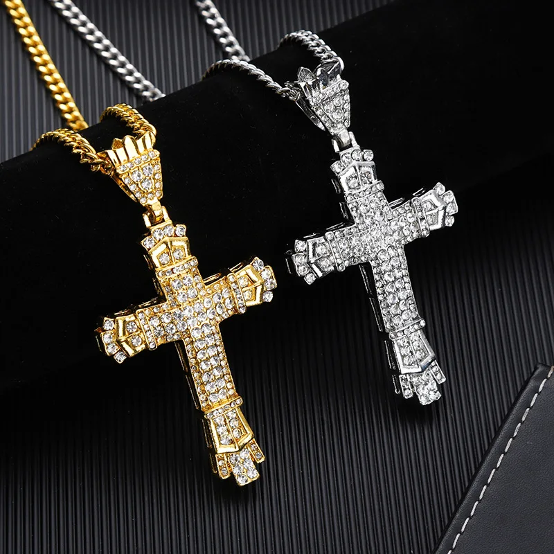 Luxury Jewelry Hip Hop Rock Cross Necklace for Men Rap Cuban Chain Pendant Christian Religion Vintage Friendship Jewelry Gifts