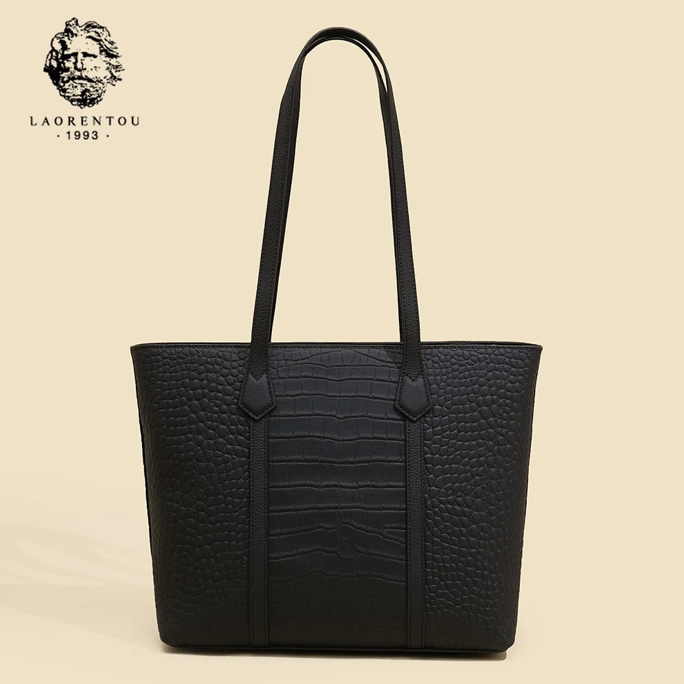 

LAORENTOU Genuine Leather Women Shoulder Tote Bag Casual Large Female Handbag Purse Simple Daliy Bucket Bag