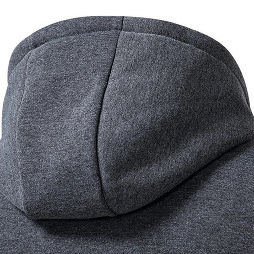 Long Sleeve Top Men Buttoned Hoodie Casual Daily Wear Buttoned Solid Color Warm Lining Long Sleeve Regular Length