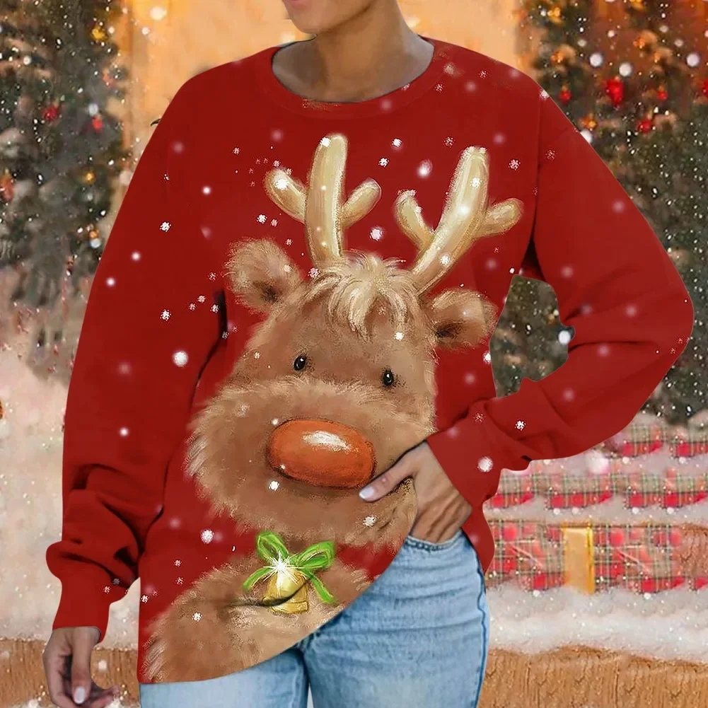 

Xmas Pullovers Autumn Woman Clothes Comfortable Fashion 3D Printed O-Neck Loose Long Sleeve Women's Sweatshirt Christmas
