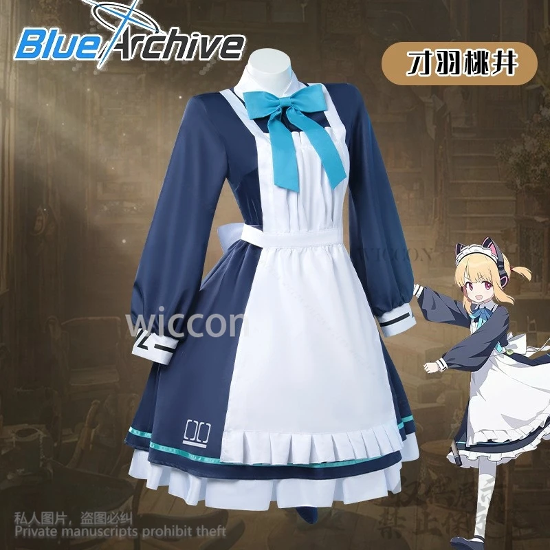 Saiba midori saiba momoi anime jogo azul arquivo cosplay traje uniforme de empregada lolita peruca gato orelha cauda feminino halloween personalizado