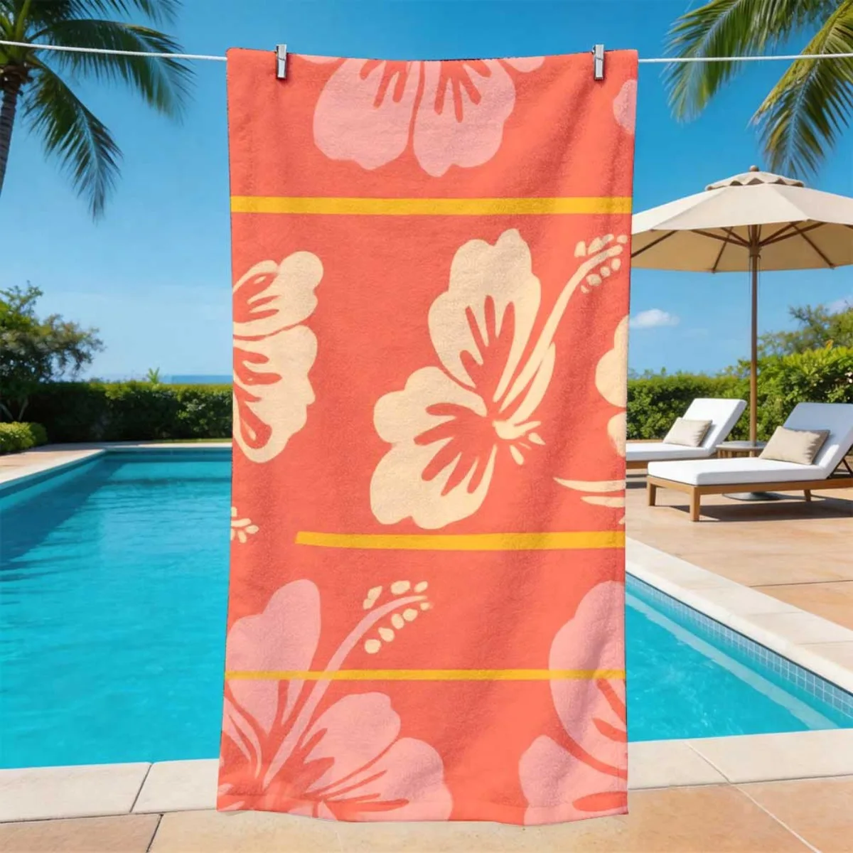 Vibrant Hibiscus Monstera Tropical Leaf Super Absorbent Microfiber Beach Towel Hawaii Pool Summer Bath Blanket
