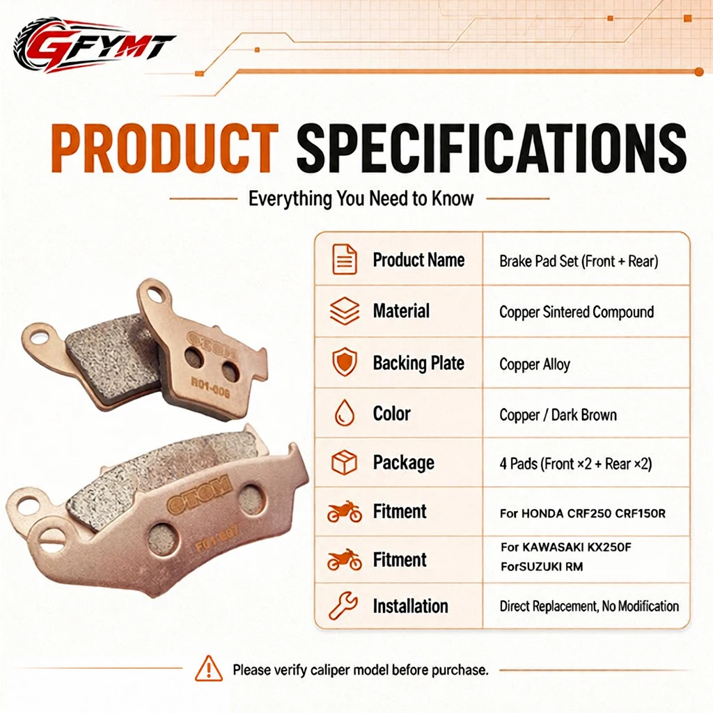Motorcycle parts Front Rear Brake Pads For HONDA CRF CR For KAWASAKI KXF SUZUKI RM RMX 125-450 Brake Pads-F01 Brake Pads-R01
