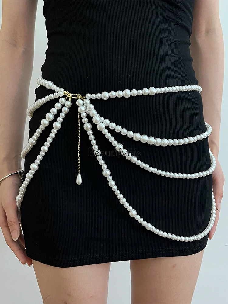 

Women's Multi-Layer Pearl Waist Chain, South Korea Skirt, Versatile Retro Sweet Decorative Tassels Accessories