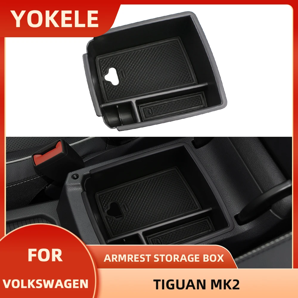 Car Armrest Storage Box Tray for Volkswagen VW Tiguan MK2 2016 - 2023 Center Console Glove Orgnainzer Accessories