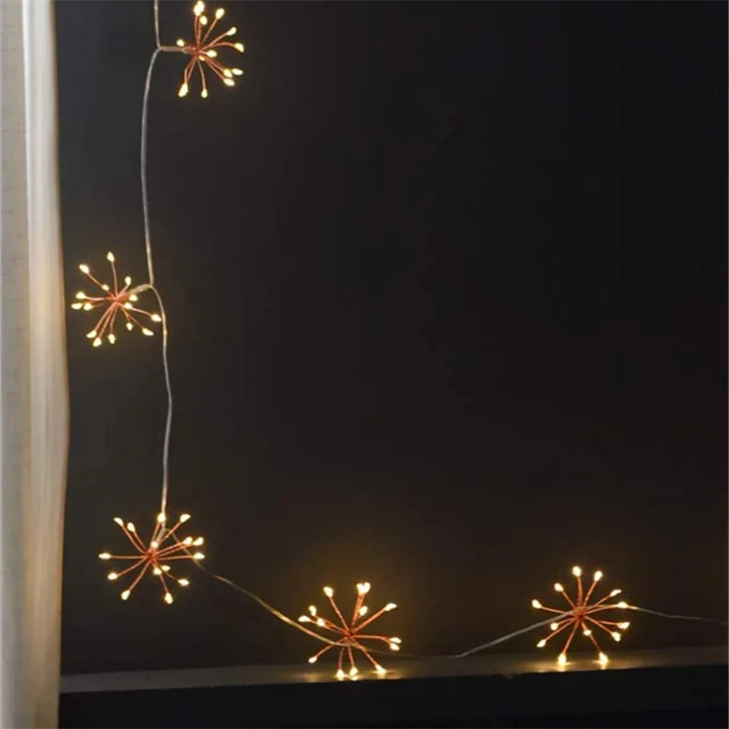 Led luzes de fogo de artifício luz de fadas fio cobre luzes da corda usb bateria operado iluminação da corda casamento decoração natal