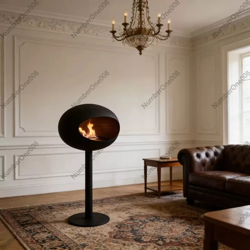 Bioethanol Freestanding Fireplace, Oval Sphere Smokeless Real Flame Fire Pit for Indoor Outdoor Patio Decor