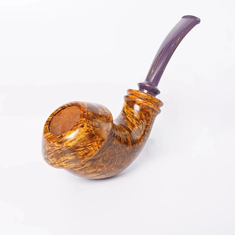 MUXIANG Handmade Briar Horn Freestyle Tobacco Pipe Natural Briar Wood 3mm Bore Vulcanite Mouthpiece Gift for Father Collectors