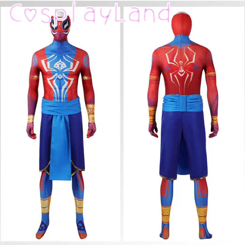 Verkleidung Spinne Cosplay Kostüm Spandex Zentai Anzug mit roter Maske Halloween Kostüme ausgefallenes Outfit für Mann Overall