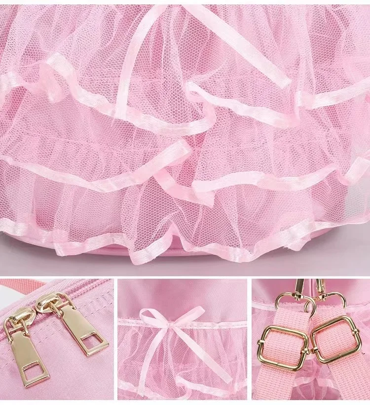 Children Dance Training Bag Durable Gauze Skirt Backpack Cute Pink Girls Kids Stage Show Supplies Storage Shoulder Bag Tutoring