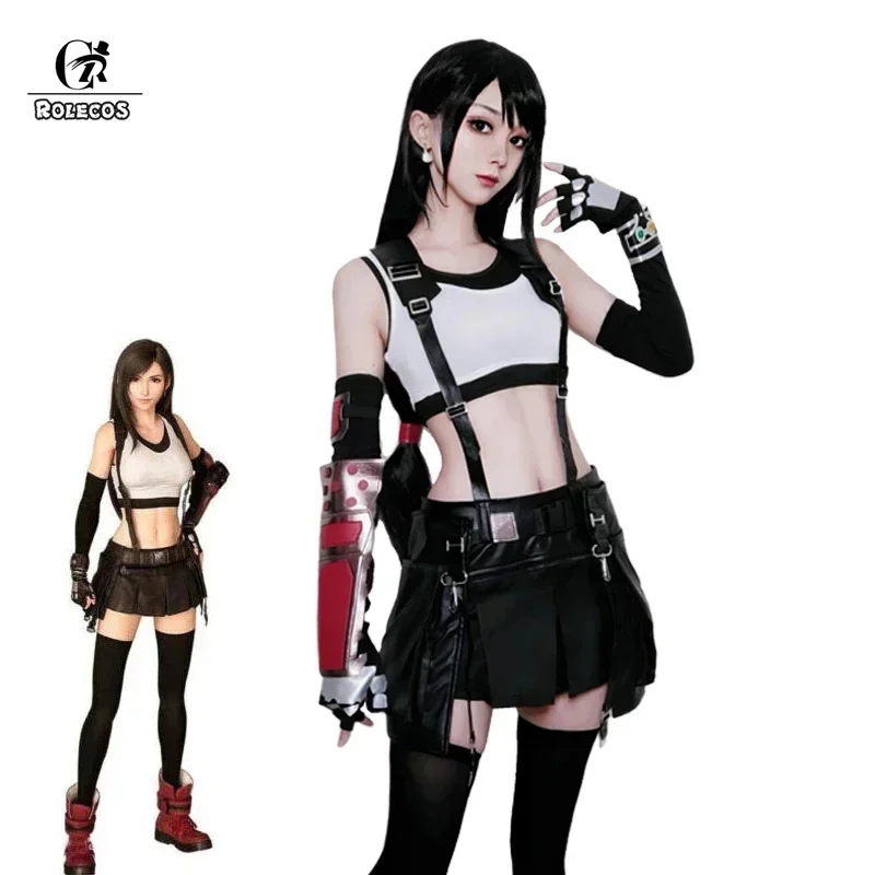 

FF VII Tifa Cosplay Costume FF7 Remake Game Cosplay Costume Halloween Sexy Overalls Skirt Gloves Stokings