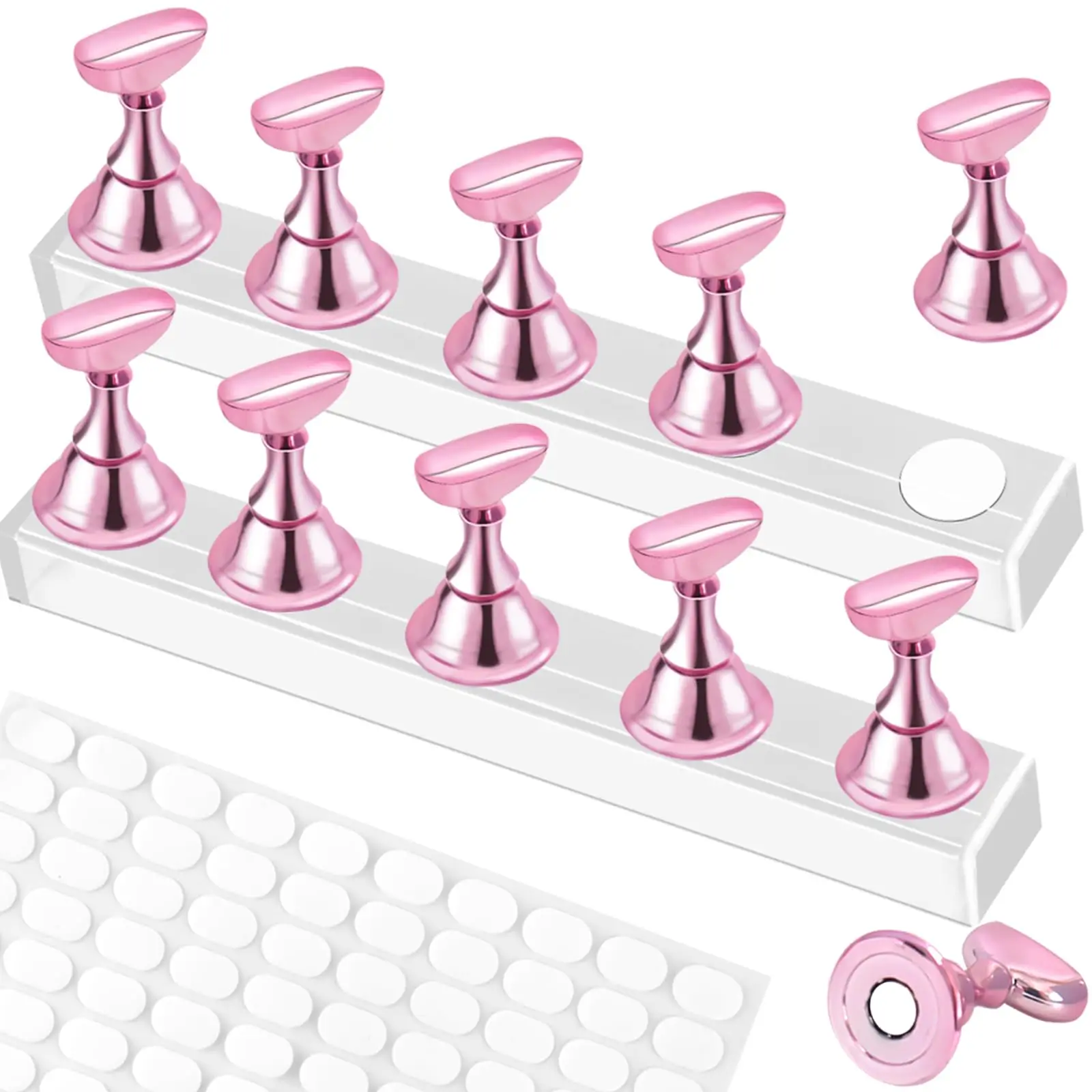 2 sets nagelpraktijkstandaards met 100 stuks dubbelzijdige tape, opdrukbaar nagelhouder voor nagelverf en kunstpresentatie