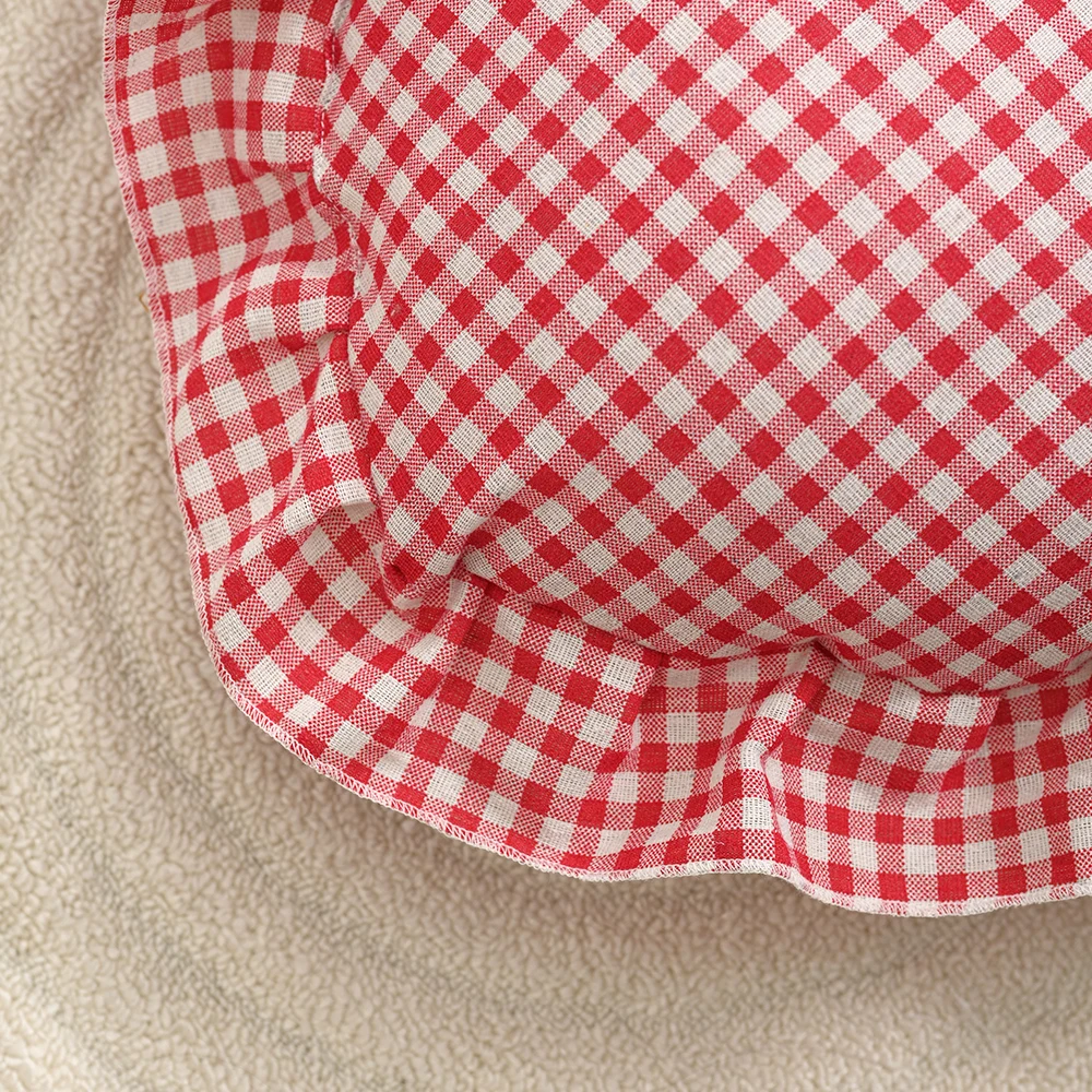 BUYNOW 1 Stück kariertes Stoffkissen mit Rüschen, Herz, Liebe, romantisches Kissen für Sofa, Schlafzimmer, Wohnzimmer, Heimdekoration, Kissen mit Füllung – Detail 7