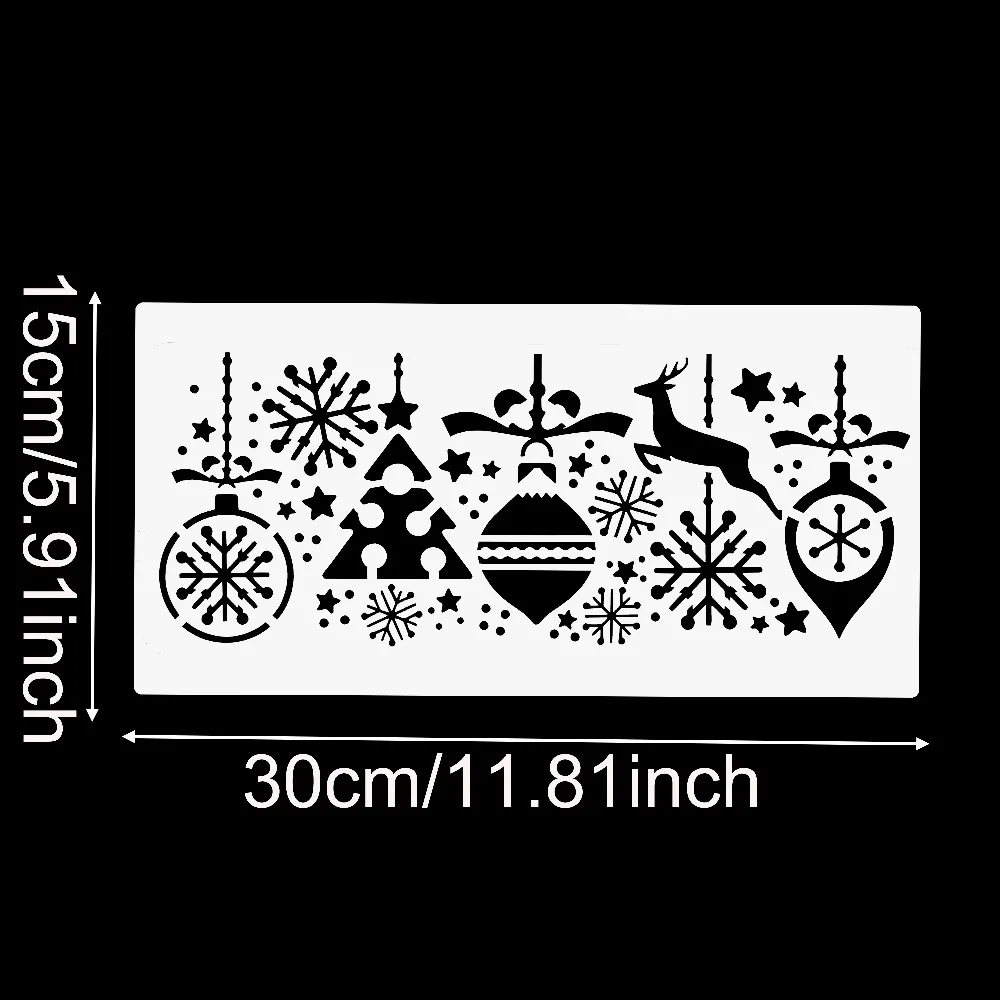 Long Christmas Reindeer Snowflake Cake Side Stencil, Food‑Safe PET Reusable Hollow Baking Decor Template