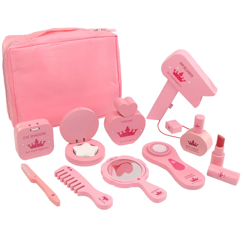 Set di borse cosmetiche in legno finta casa dei giochi giocattoli rosa moda ragazze regalo bambini salone di bellezza parrucchiere