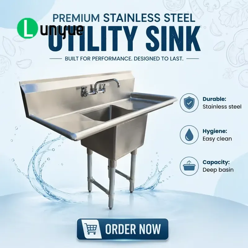 Commercial Kitchen Sink Food Grade 304 Stainless Steel Brushed Surface with Faucet NSF Certified for Restaurant Home Use