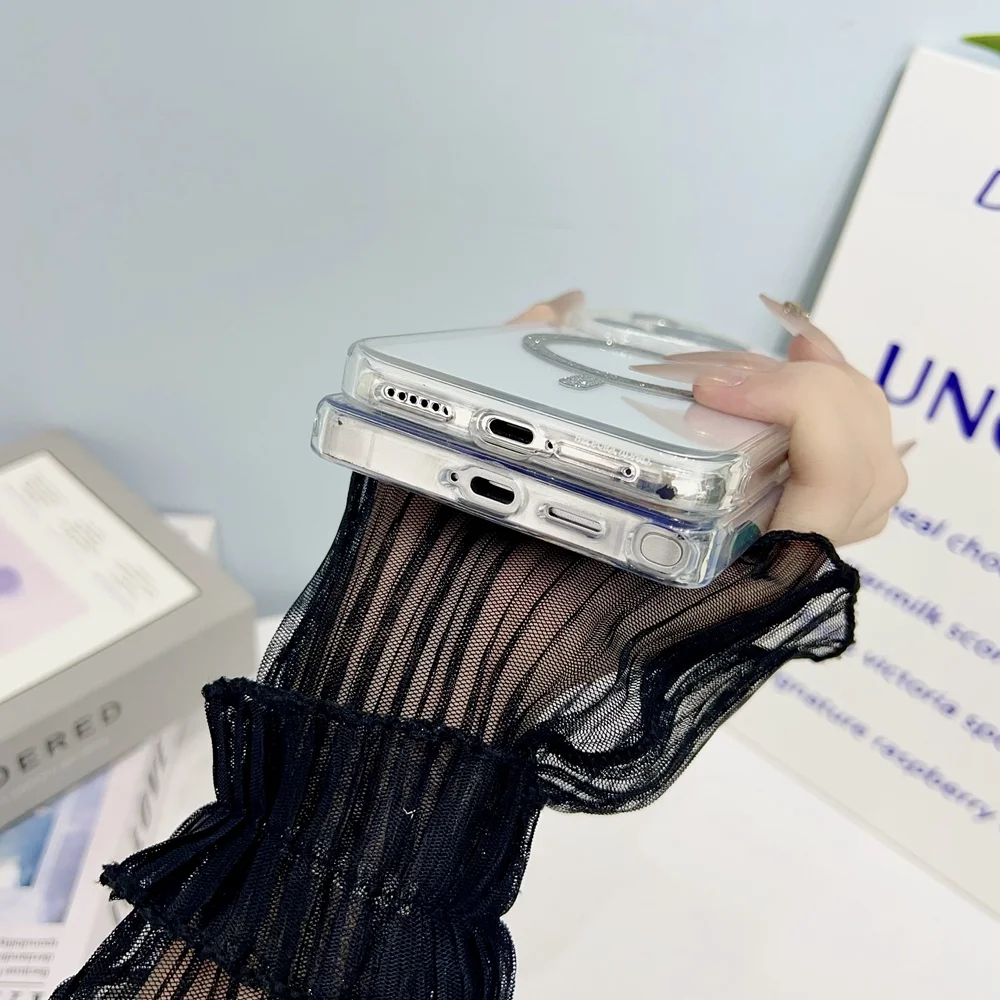 Coque de téléphone à paillettes brillantes, cercle magnétique, pour Huawei Pura 70 Mate 70 Pro, cadre arrière en acrylique Transparent en TPU, couverture Magsafe