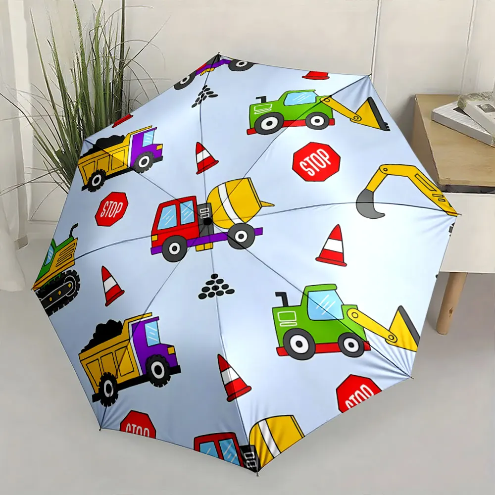 1PC Colorful Construction Vehicles Umbrella Design for Kids Print 8 Iron Ribs Folding Umbrella Auto-Open Fashion Sunshade