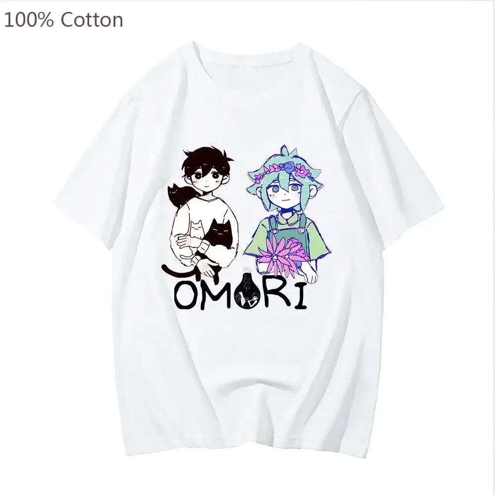 Omori Game Sunny and Basil Tshirt Summer Short Sleeve Fashion Print T-shirts Car