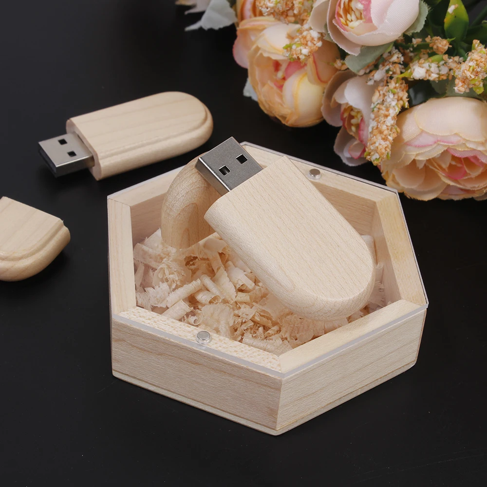 

USB Flash Drive 128GB Wooden Box Pen Drive 64GB Business Gift Memory Stick Free Custom Logo Pendrive External Storage 32GB 16GB