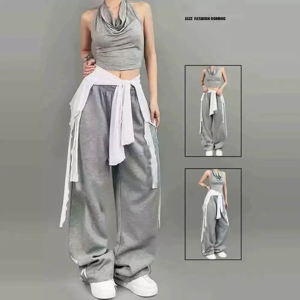 Jeans Pantaloni Decor Sciarpa di danza jazz irregolare Vedi attraverso Harajuku Y2K Cintura a vita alta Streetwear Sciarpa hip-hop