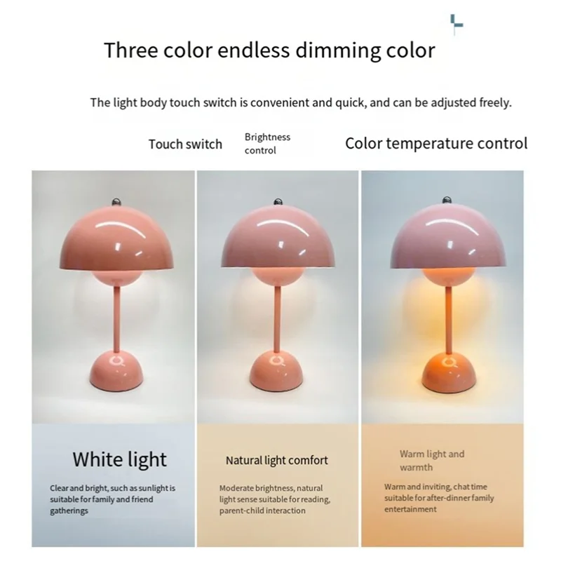 ABNL العلوي اللمس التبديل LED الجدول مصباح قابلة للشحن زهرة برعم الفطر تصميم غرفة المعيشة ديكور مكتب ليلة حامل مصباح