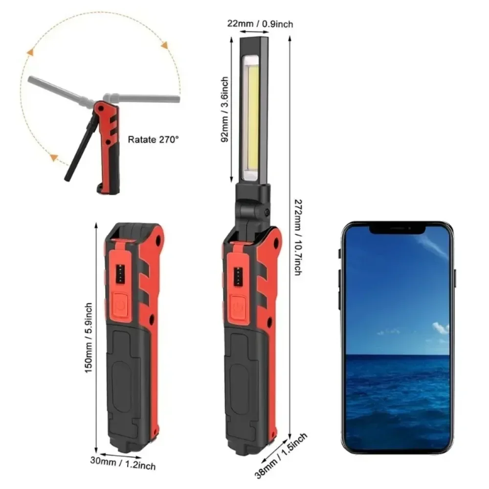Portable LED COB Work Light USB Rechargeable Dimmable Car Repair Lamp Multi Function Folding Lantern for Outdoor Camping