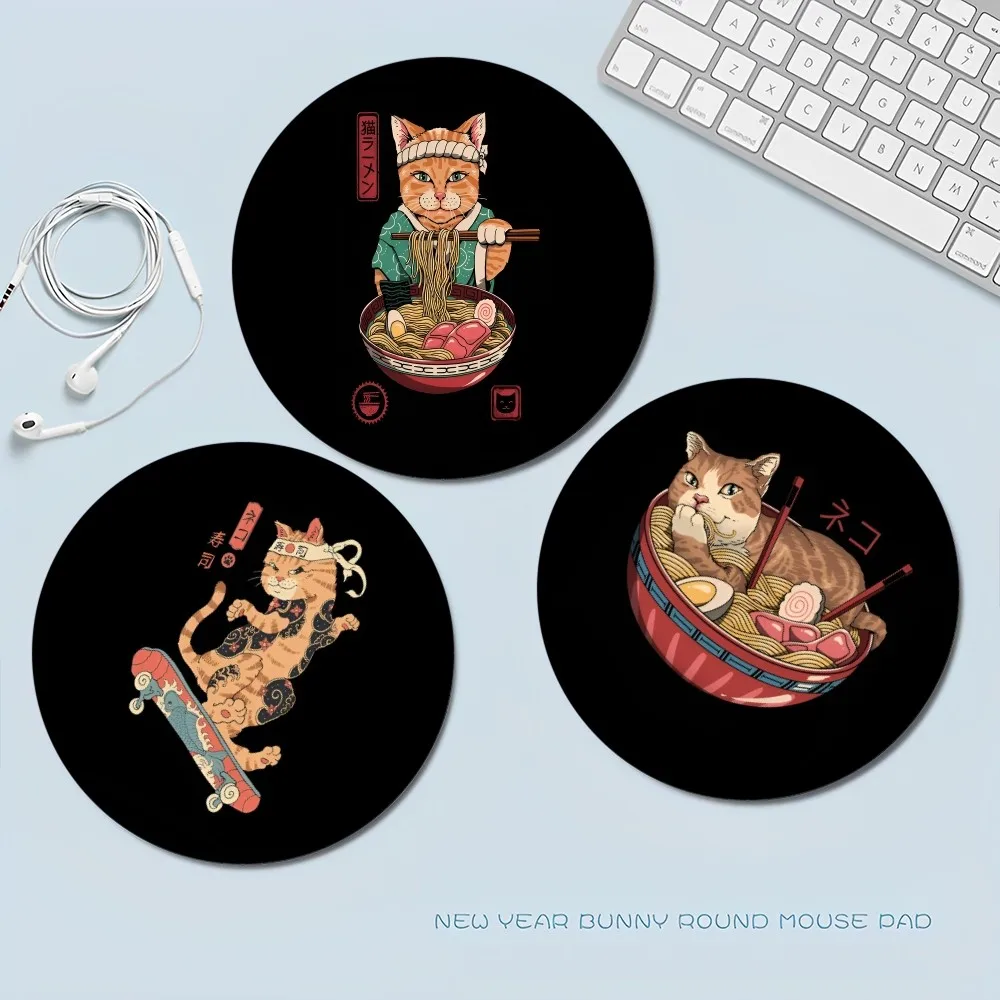 

Japanese Samurai Cat Mousepad INS Tide Round Keyboard Mat Table Mat Students Cabinet Gamer Desktop Mousepad Cup Mats Deskpad