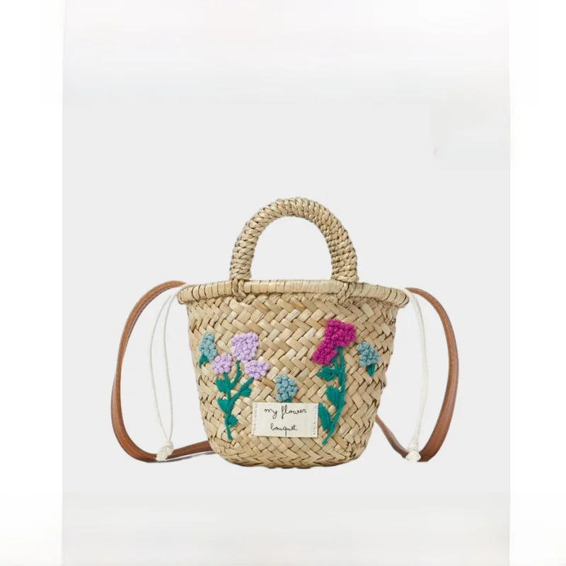 

URPAM RFUTWO2025 New Holiday St Woven Handbag Basket Sle Crossbody Bag Summer Casual Pure Color Non Foldable