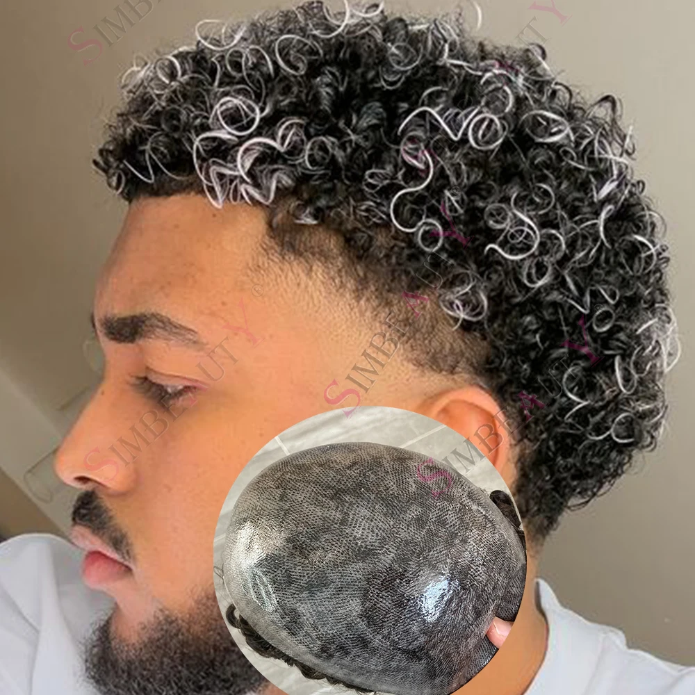 

Undetectable 1b20 1b40 1b80 Grey 12mm/15mm Afro Curly Male Prosth Durable Full Thin Skin PU Injection Men Toupee Cheap Hairpiece