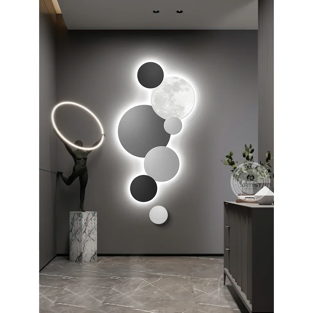 Imagem -02 - Pintura Moderna de Decoração Varanda Luz Luminosa Led Corredor e Corredor Pendurado Pintura Lâmpada de Parede Lua Alto Grau