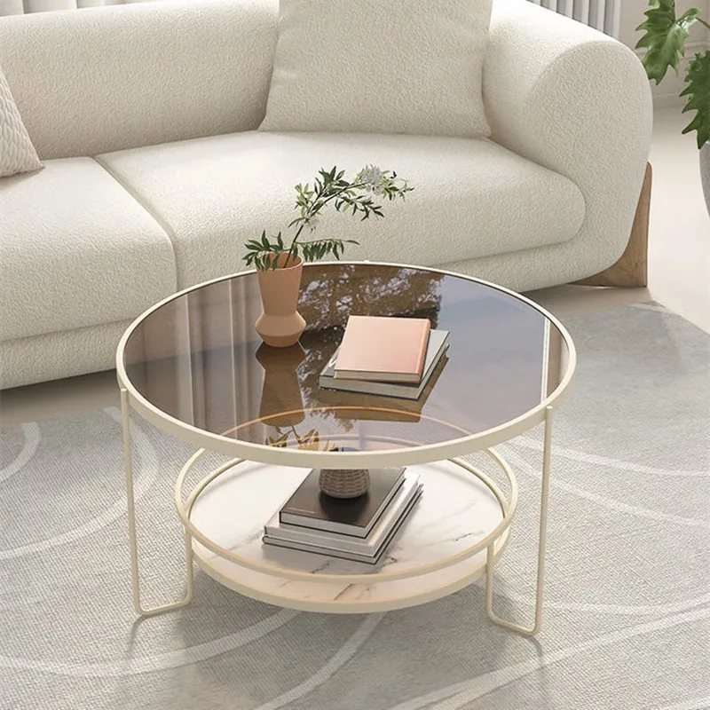 

Light luxury small high-end coffee table, living room round Changhong tempered glass small table coffee table combination