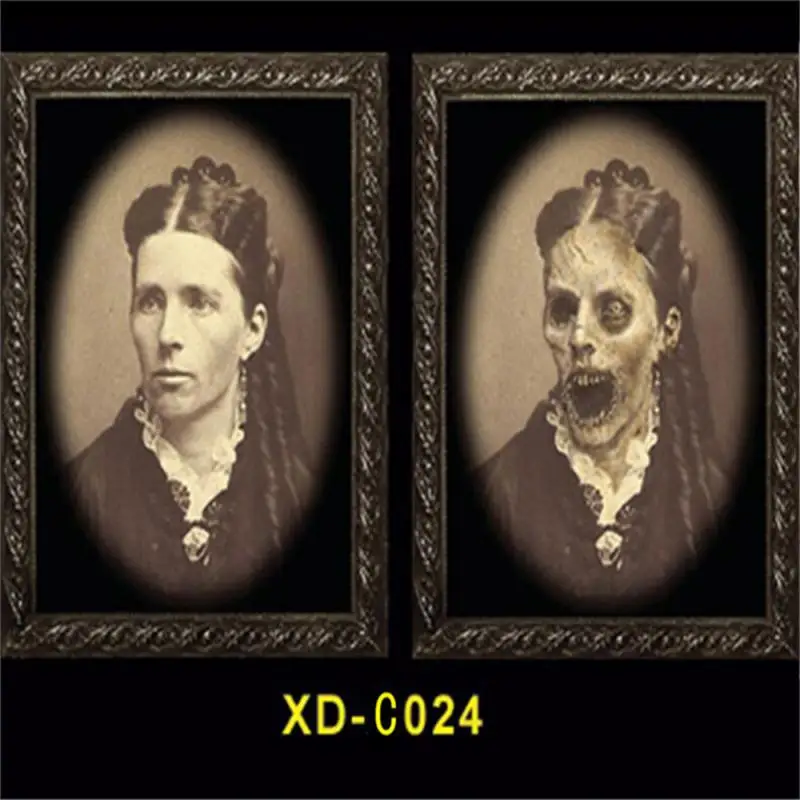Halloween 3D Change Face Expression Moving Ghost Portrait Photo Frame Horror Party Castle Haunted House Decoration Props