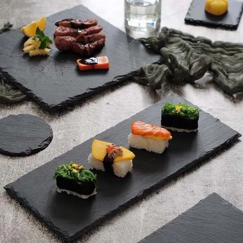 Japanese And Korean Style SLATE Plate Dessert Sushi Flat Western Food Black SLATE Plate Tableware