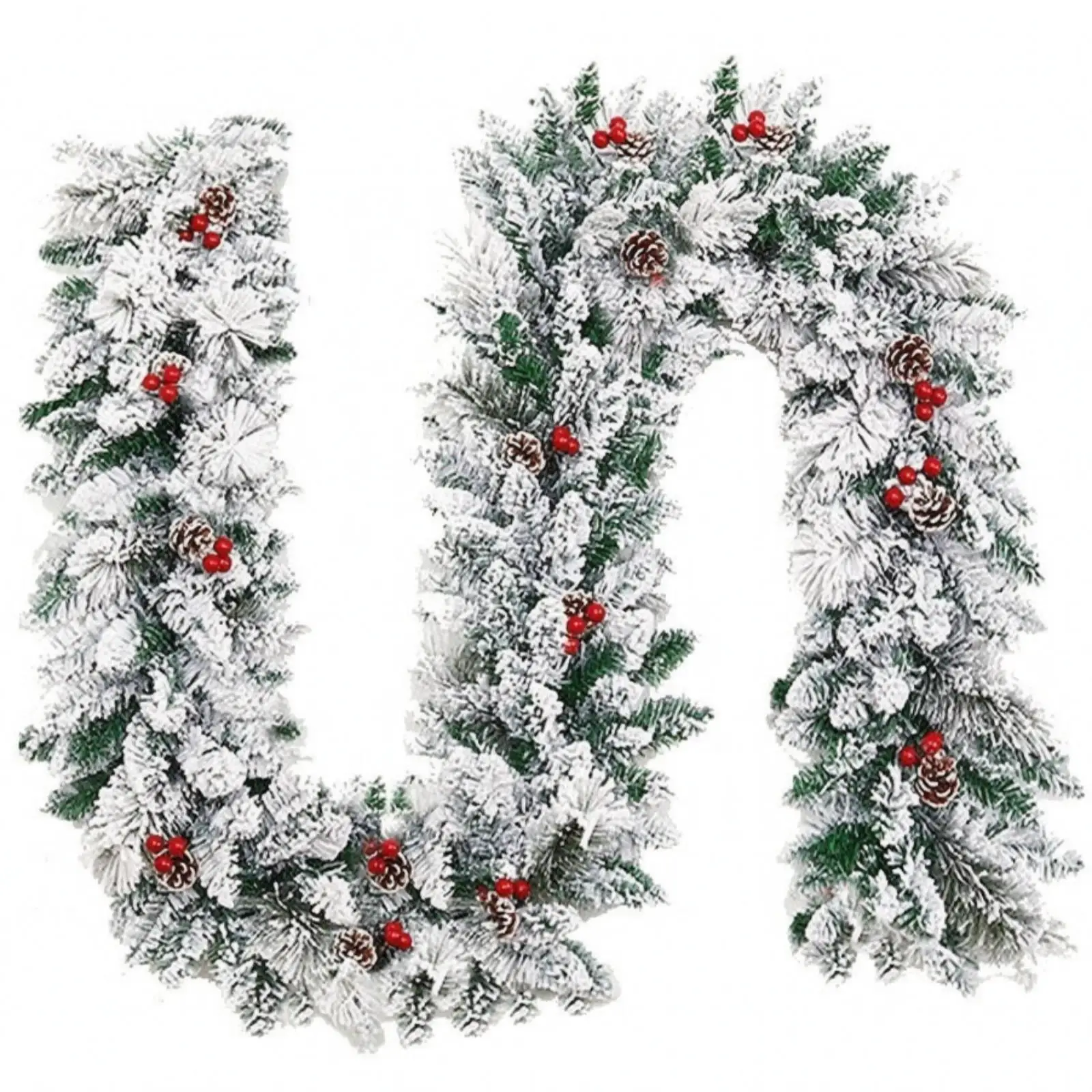 Plastic Winter Door Wreath Christmas Garland with Snow Design and Berry Accents for Festive Entryway