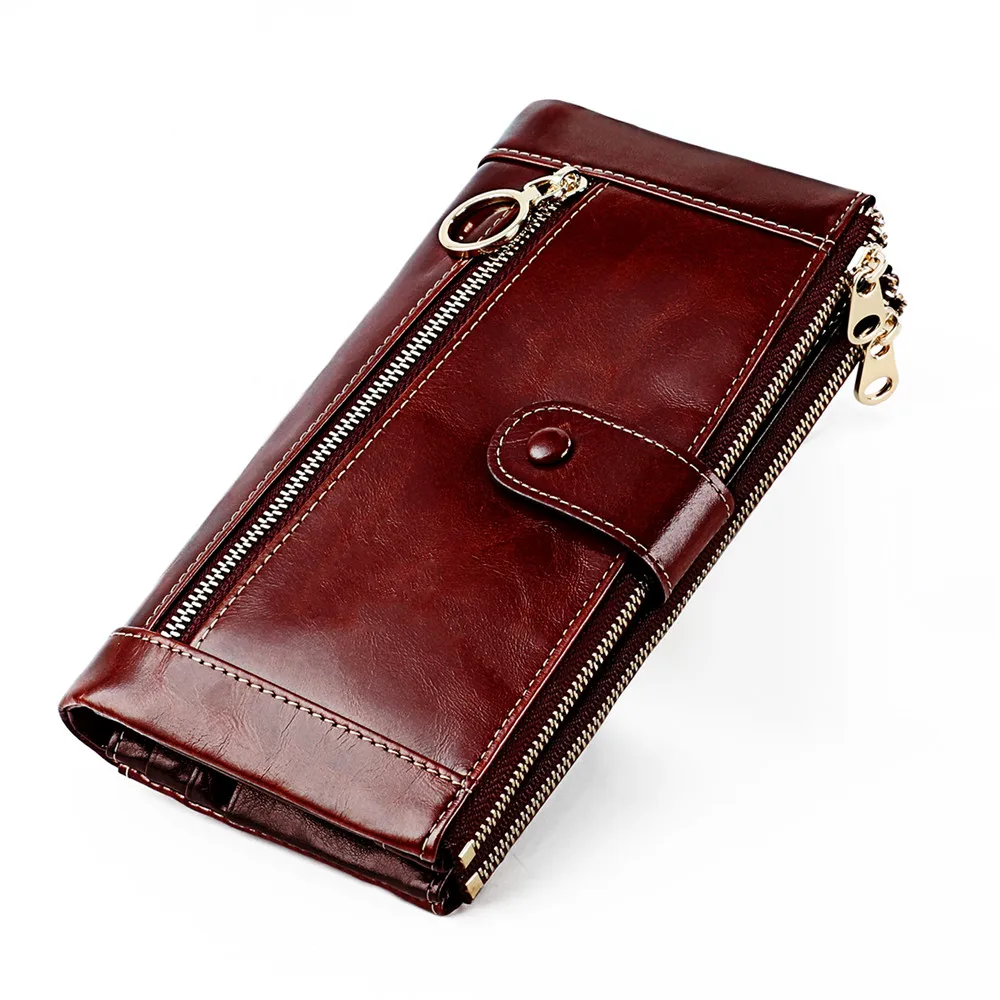 RETROGOO Fashion Women's Wallet Genuine Leather Female Clutch Long Wallet Ladies Purse Phone Bag Zipper Coin Pocket Money Bag