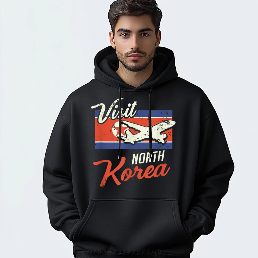 

Visit North Korea Flag Pyongyang Mens Long Sleeve Hoodies Normal Printed Hoodies Hip hop Coats Family Round Neck