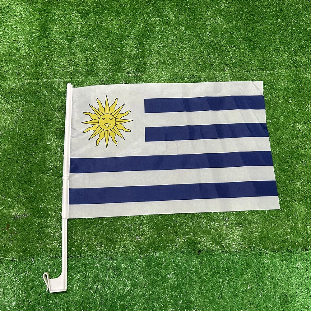 (SKY FLAG)Uruguay car flag 30*45cm Uruguay car waving Flag National Flag standard-bearer waving flag with plastic flagpole