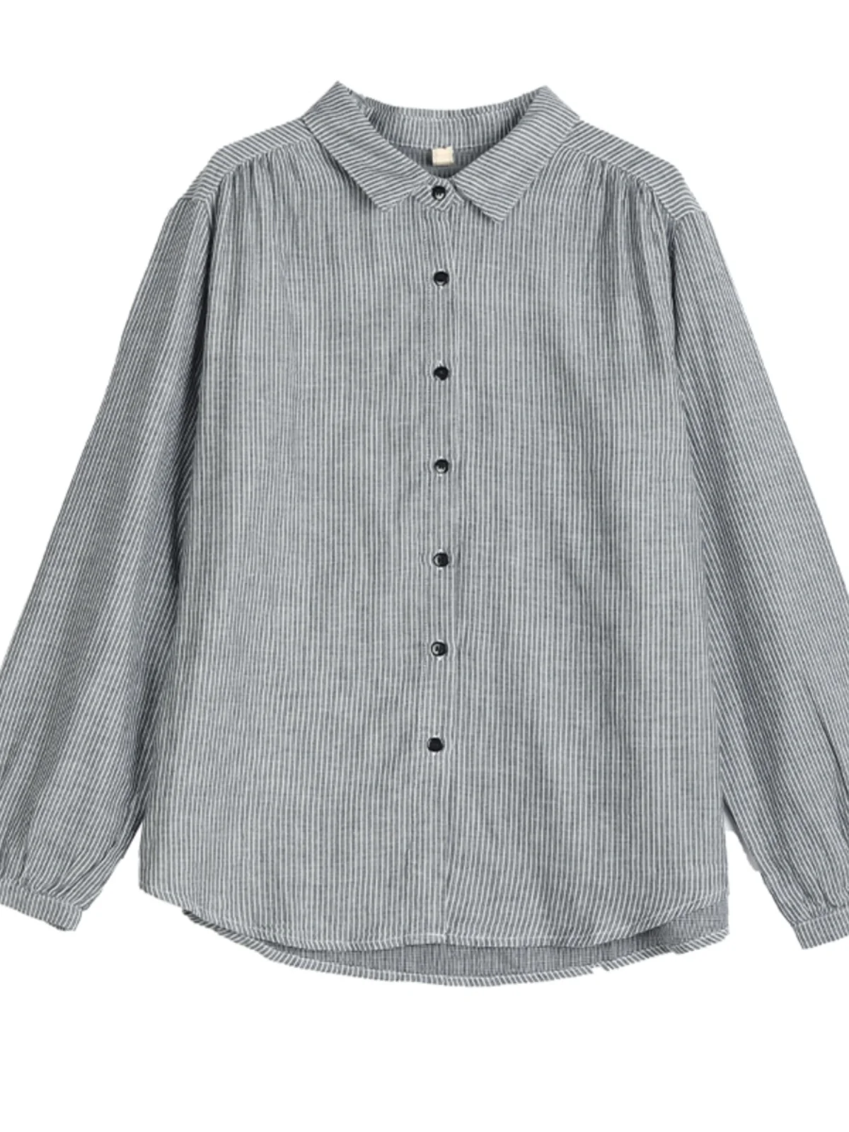 بلوزة نسائية كاجوال طويلة من القطن Sve بياقة مخططة وأزرار لأعلى وفضفاضة مناسبة للتنقل لربيع الخريف #5