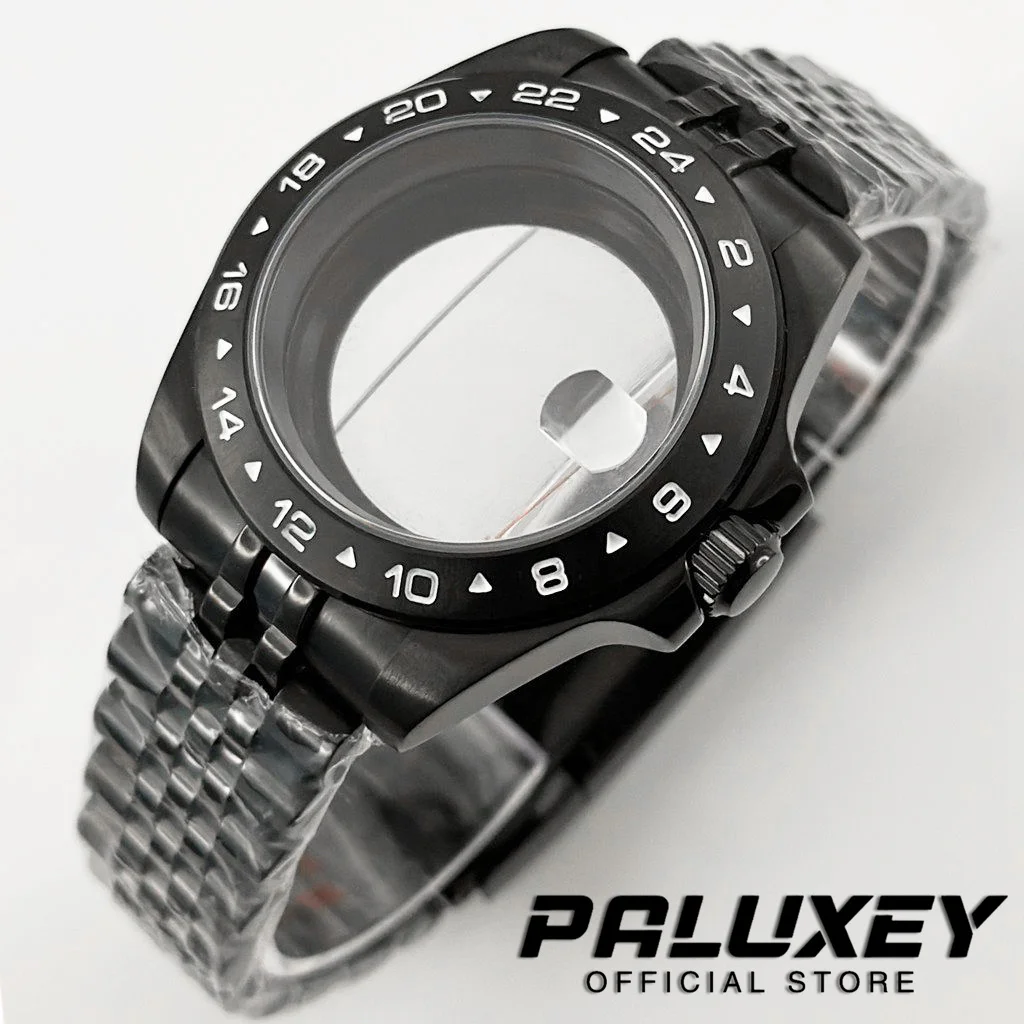 

NH35 40MM EXP 24 Hour GMT Black Fixed Bezel Jubilee Bracelet Watch Case Sapphire Glass For NH34 NH35 NH36 NH38 ETA2824 Movement