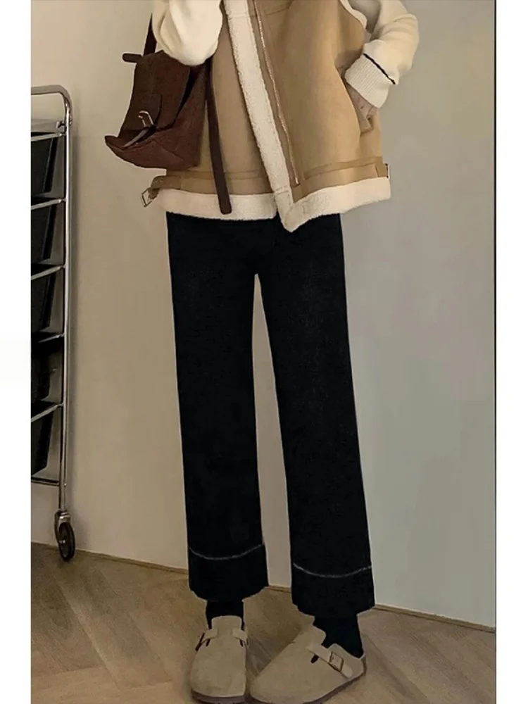 

Джинсы Bla с прямыми штанинами, женские осенне-зимние новые свободные утягивающие брюки большого размера с грушевиком и девятью точками e-трубы