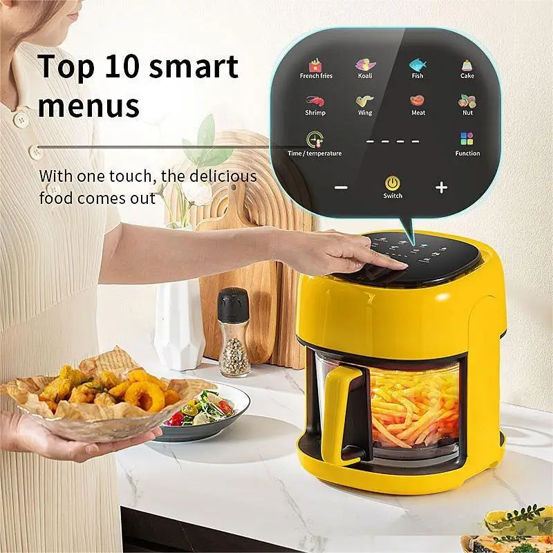 Kitchen Appliances Air Fryer Without Oil Multifuncional 4L 4.5L 6L 8 In 1 Smart Glass Visual Window Air Fryer Basket