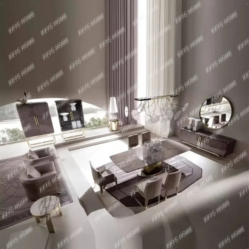 A  Modern light luxury atmospheric household dining table rectangular 8 people light luxury gray dining table modern simplicity