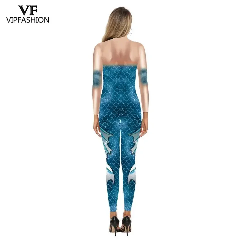 VIP Mode Meerjungfrau Kostüme Frauen Skala gedruckt Cosplay Overalls Karneval Party Bodysuit weibliche Leistung Tanz Zentai Anzug