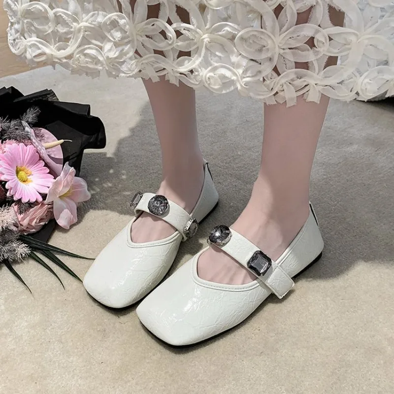 

French Soft-soled Rhinestone Small Leather Shoes 2025 Summer New Flat-soled Shallow-mouth Single Shoes for Women