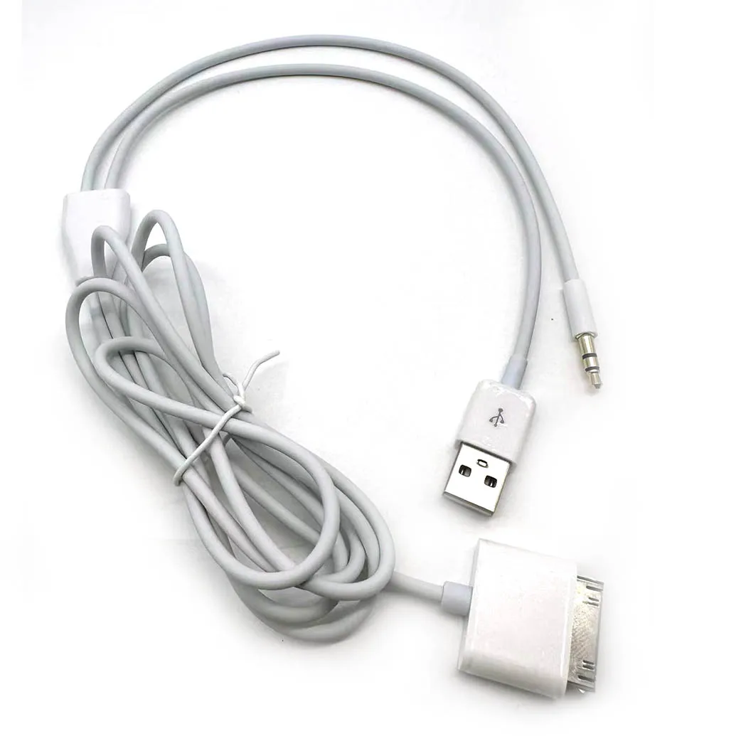 30Pin to 3.5mm Car AUX Audio USB Charger Cable 1.5m for iPhone 4/4S iPod Nano/ Touch iPad 2/3