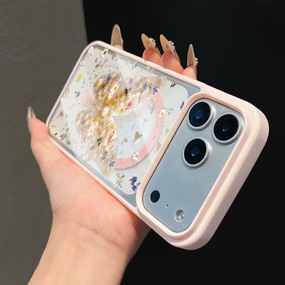 Niedliche Rosa Schmetterling Transparente Hülle für iPhone 17 16 11 15 14 Pro Max 13 12 Plus Hüllen für Magsafe Kabelloses Laden Luxus-Schutzhülle – Detail 14